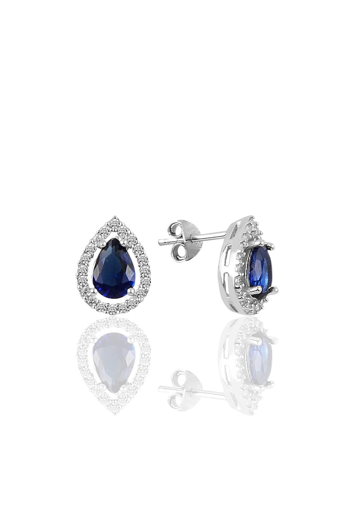 Gümüş rodyumlu safir taşlı damla modeli küpe SGTL11006LACI