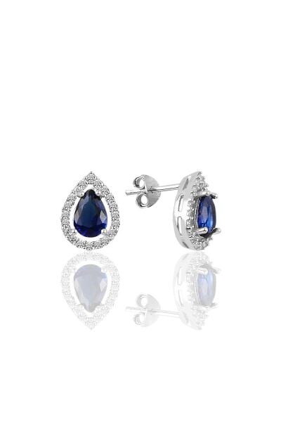 Gümüş rodyumlu safir taşlı damla modeli küpe SGTL11006LACI