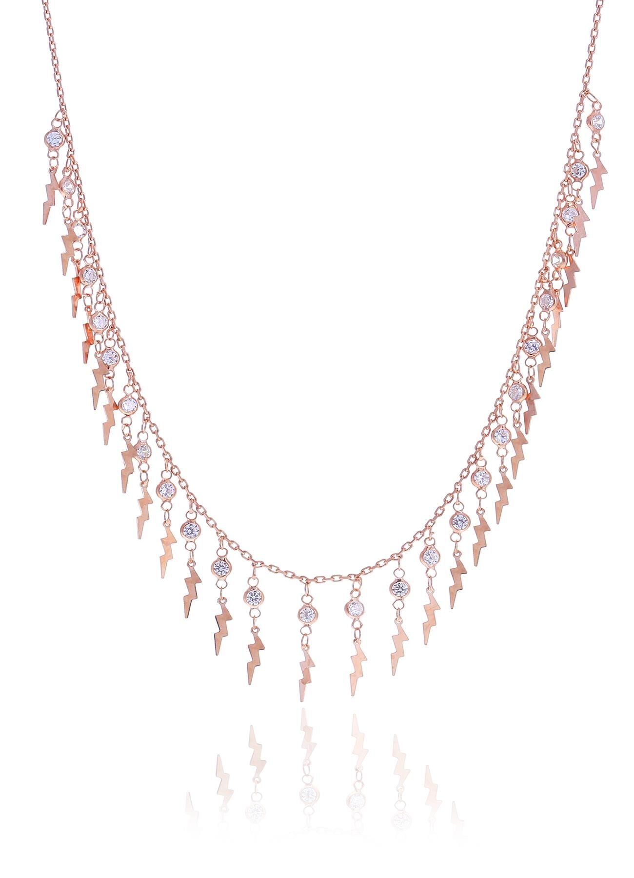 Gümüş rose zirkon taşlı şimşek kolye SGTL10483ROSE