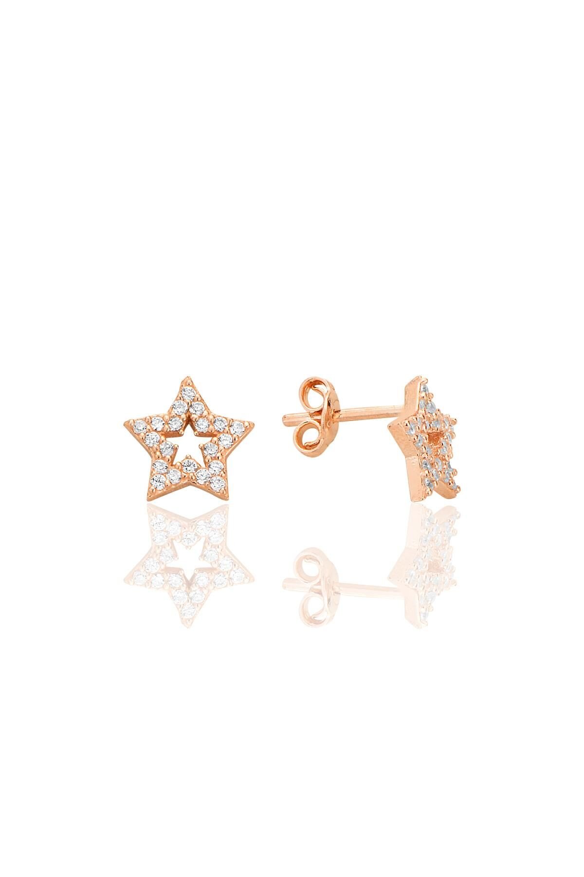 Gümüş rose zirkon taşlı yıldız küpe SGTL12659ROSE