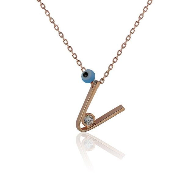 V Harf Gümüş Kolye SGTL4114