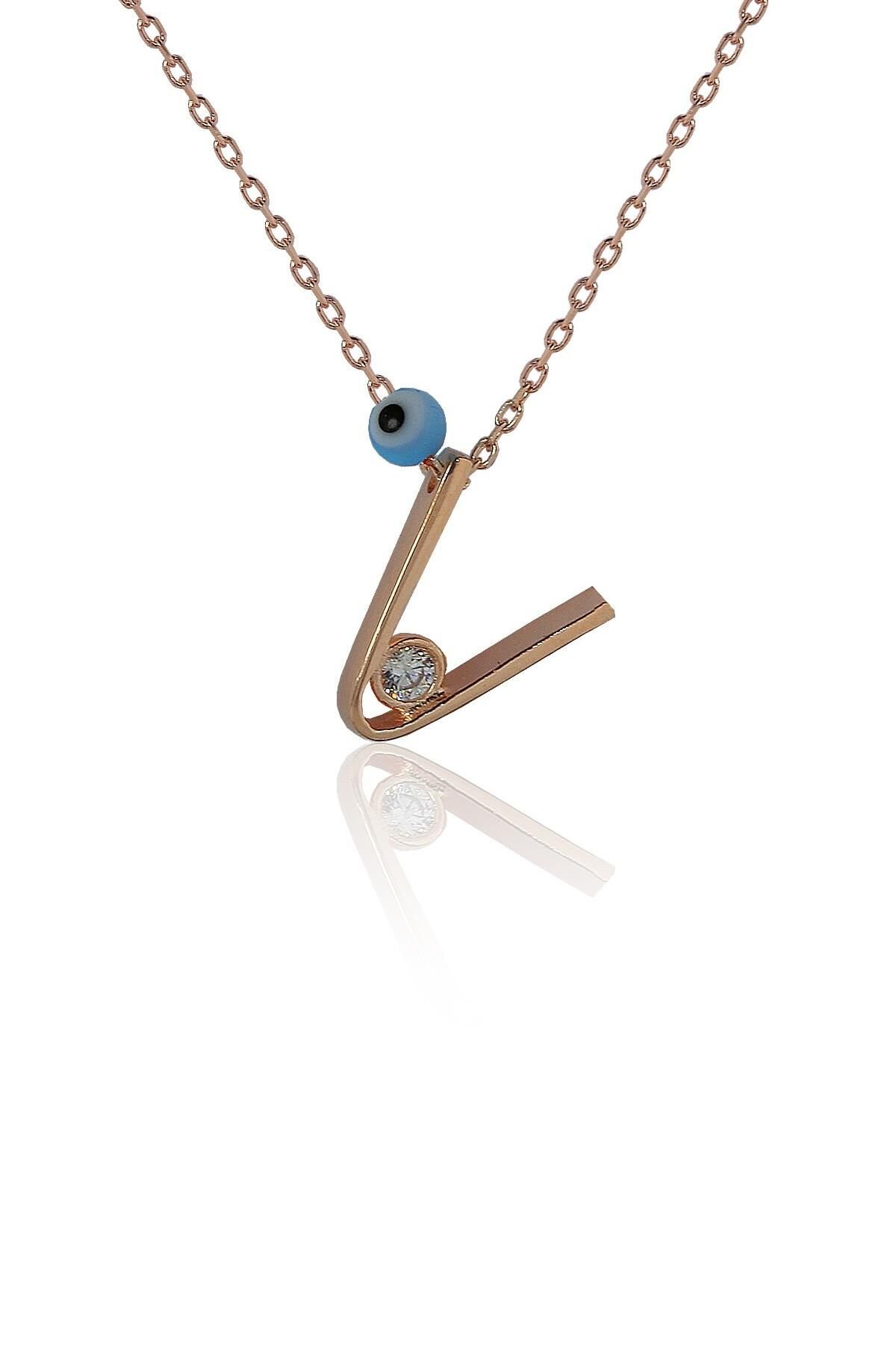 V Harf Gümüş Kolye SGTL4114