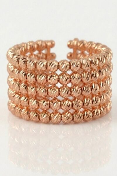 925 Ayar Gümüş Yüzük Rose Dorica (Dorissa) Alttan Ayarlamalı Beş Sıra Yüzük SGTL13226ROSE