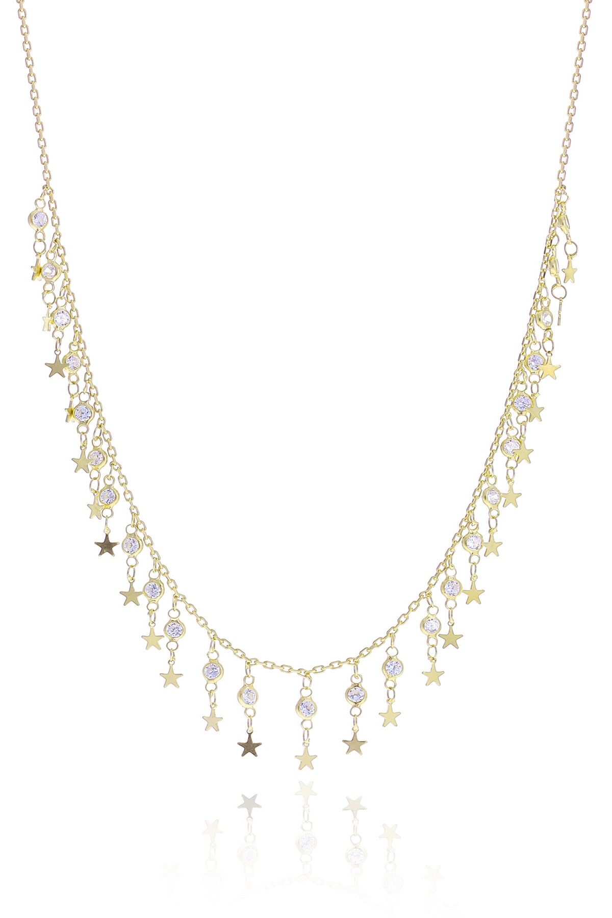 Gümüş altın yaldızlı zirkon taşlı yıldızlı kolye SGTL10484GOLD