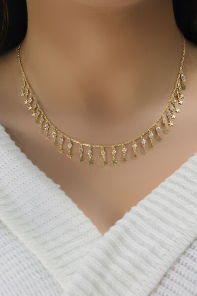 Gümüş altın yaldızlı zirkon taşlı yıldızlı kolye SGTL10484GOLD