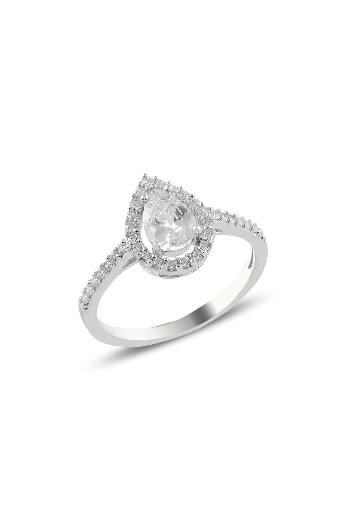 Gümüş rodyumlu zirkon taşlı damla modeli yüzük SGTL11004BEYAZ