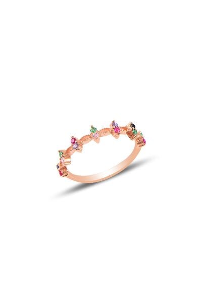 Gümüş rose mix taşlı crown yüzük SGTL10290MİX