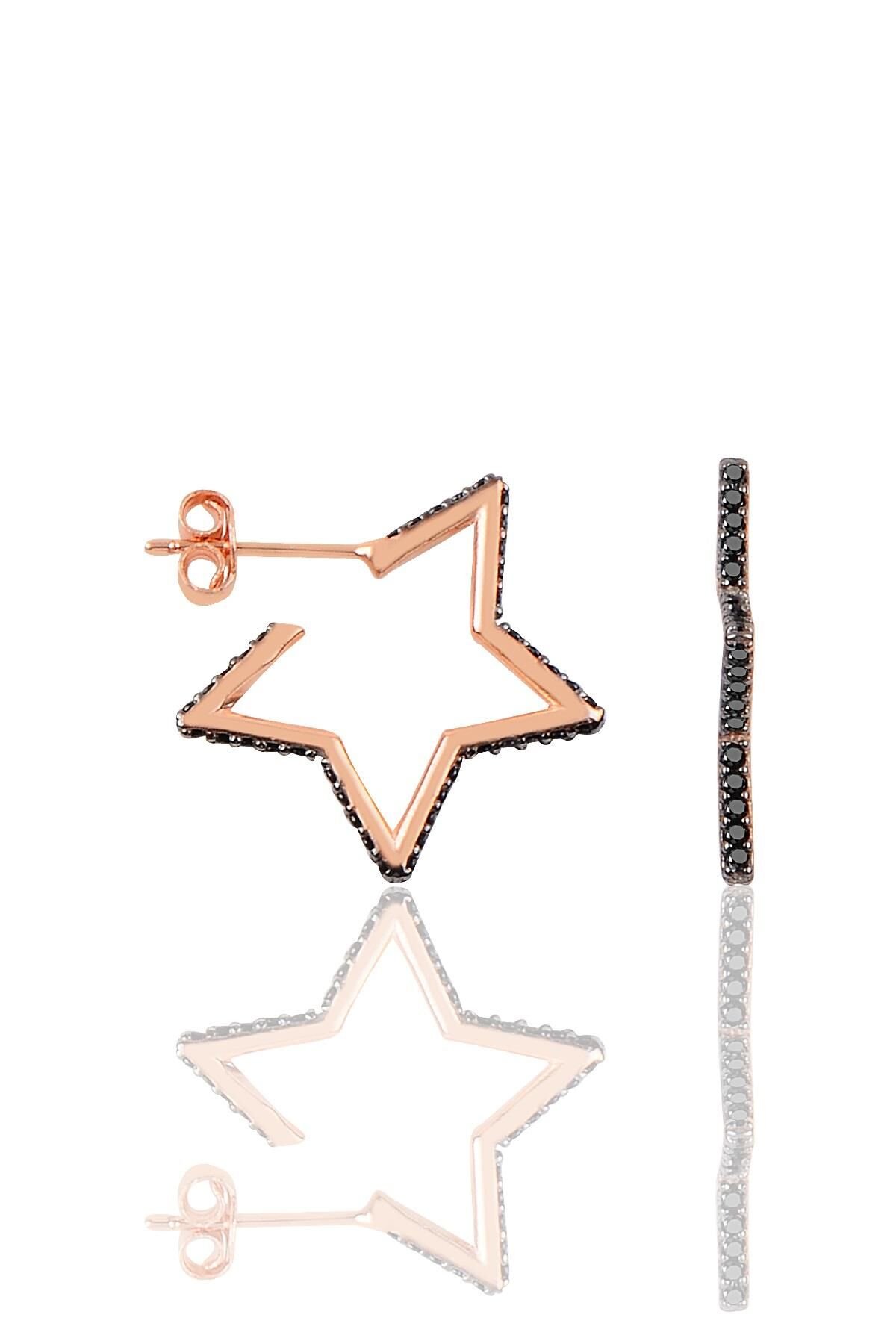 Gümüş rose siyah taşlı star küpe SGTL11859ROSESIYAH