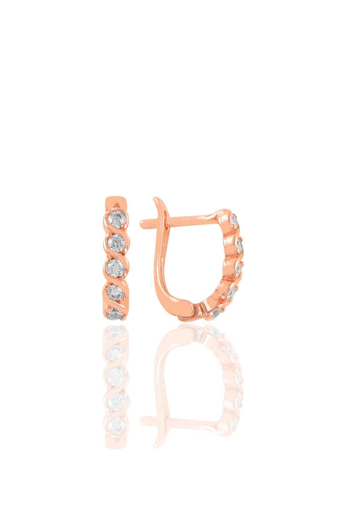 Gümüş rose zirkon taşlı örgü modeli j küpe SGTL11220ROSE