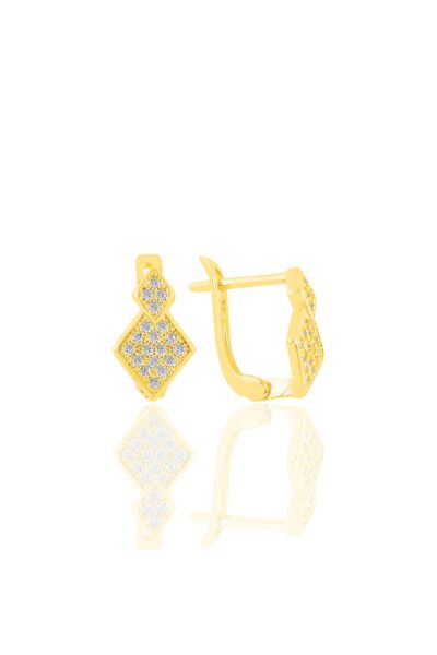 Gümüş altın yaldızlı zirkon taşlı baklava dilimi j küpe SGTL11223GOLD