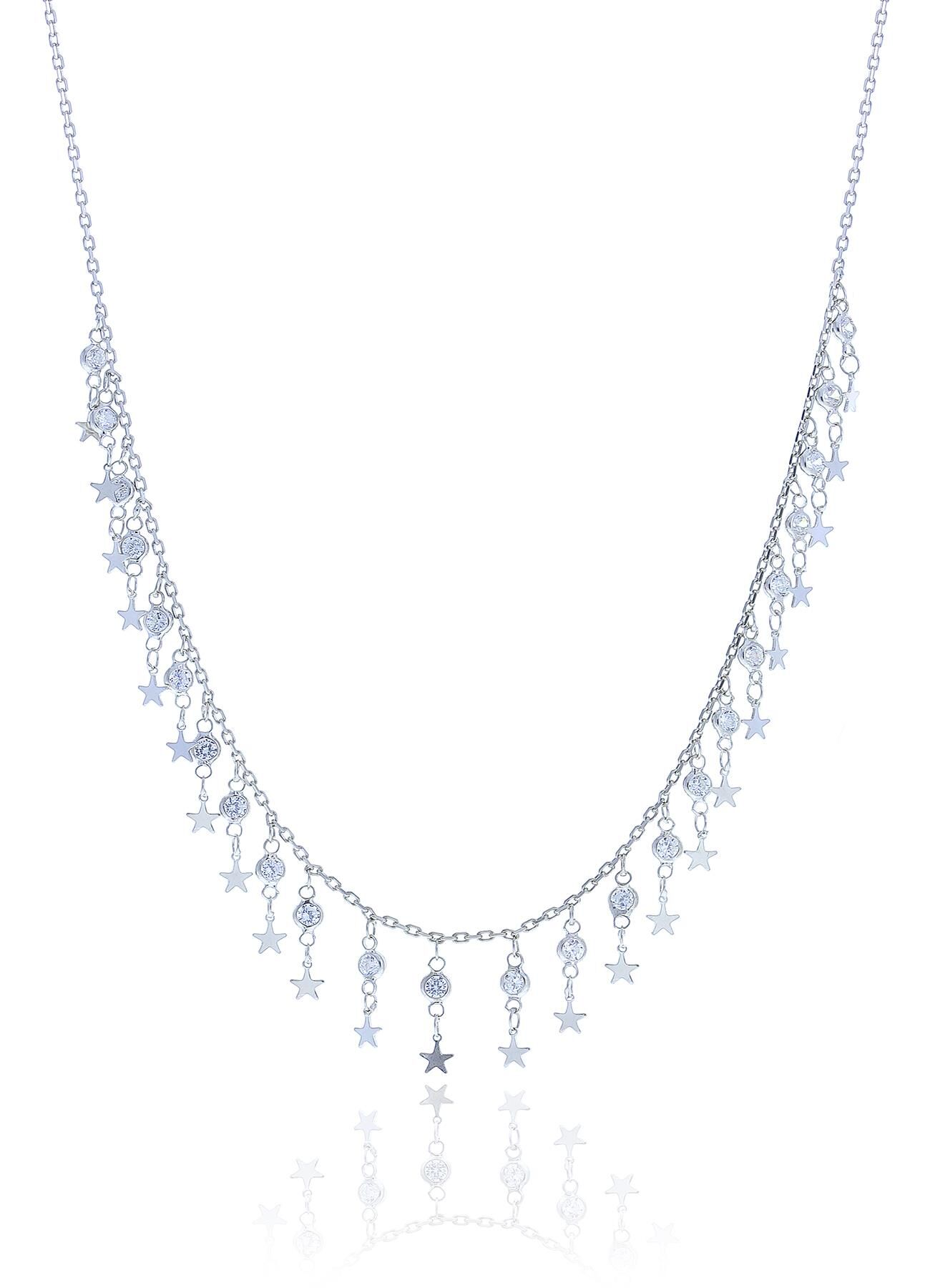 Gümüş rodyumlu zirkon taşlı yıldızlı kolye SGTL10484RODAJ