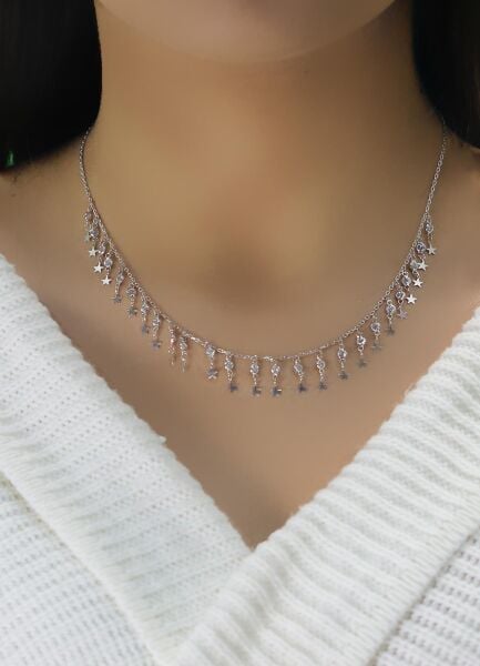 Gümüş rodyumlu zirkon taşlı yıldızlı kolye SGTL10484RODAJ