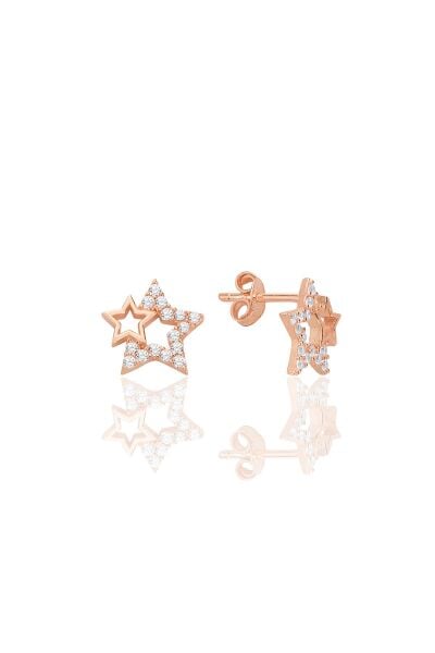 Gümüş rose zirkon taşlı gecenin yıldızları kadın küpe SGTL12660ROSE