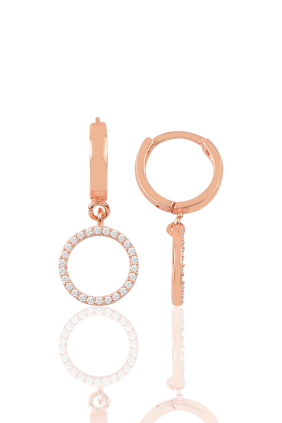 Gümüş zirkon taşlı halka modeli küpe SGTL9841ROSE