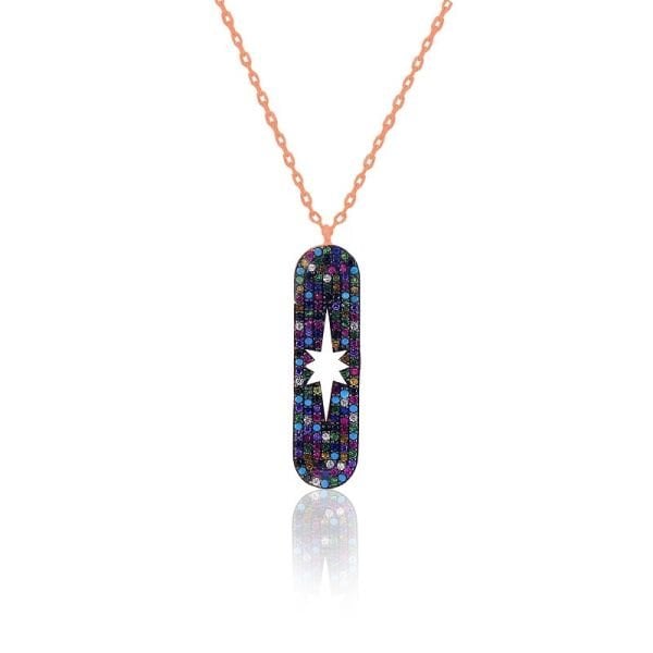 renkli taşlı kutup yıldızı kolye SGTL3065