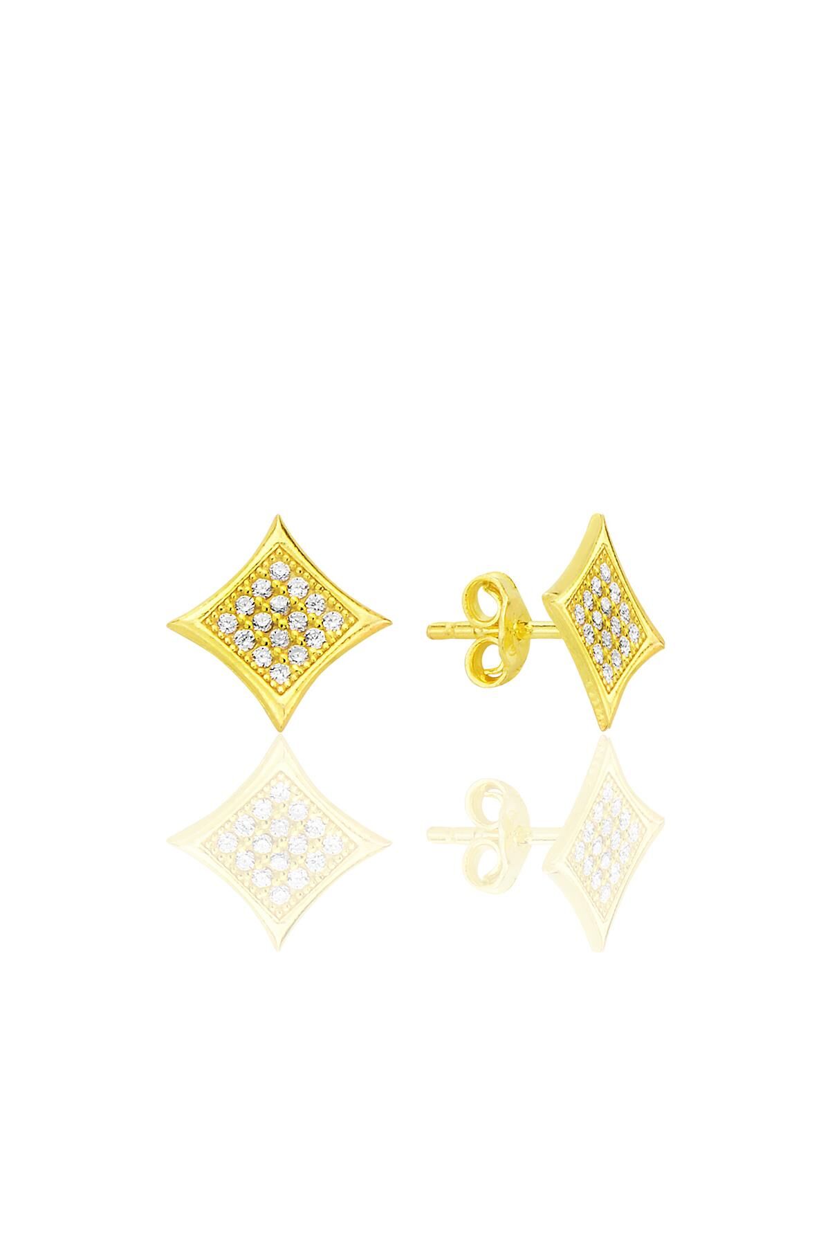 Gümüş altın yaldızlı zirkon taşlı şık kare kadın küpe SGTL12661GOLD