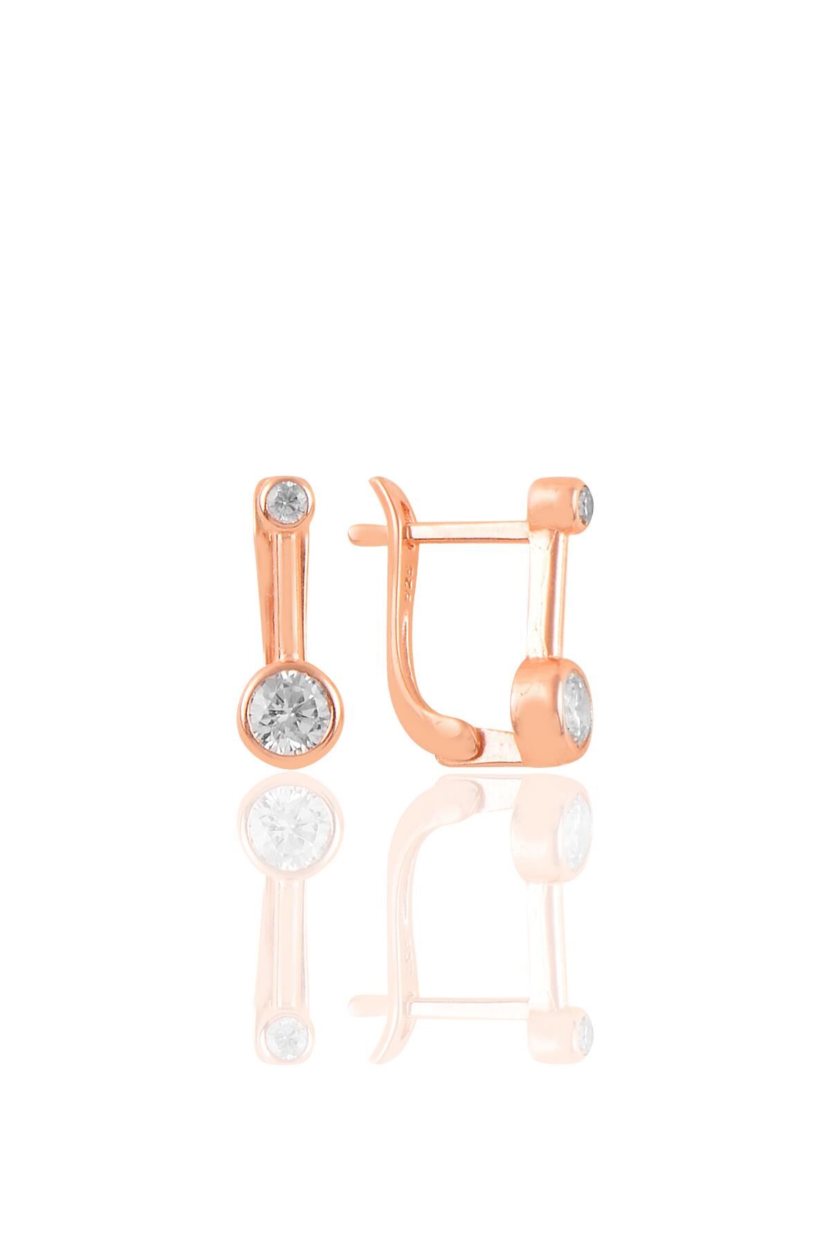 Gümüş rose zirkon taşlı  j küpe SGTL11222ROSE