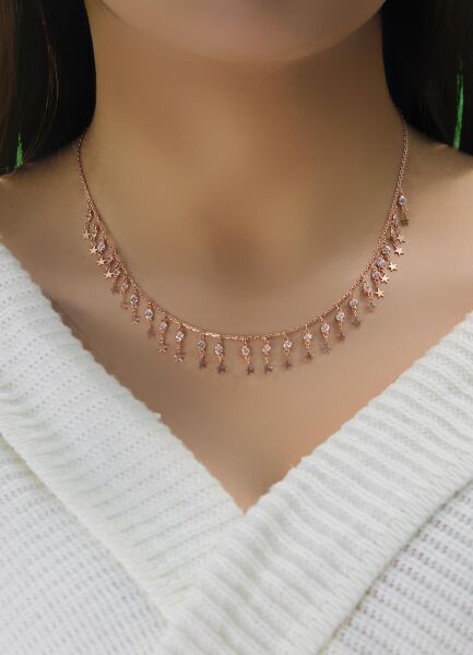 Gümüş rose zirkon taşlı yıldızlı kolye SGTL10484ROSE