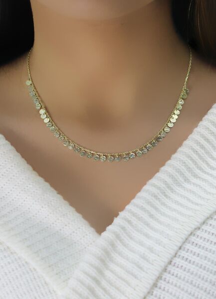 Gümüş altın yaldızlı dövme modeli pullu kolye SGTL10485GOLD