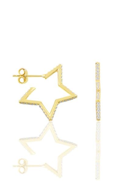 Gümüş altın yaldızlı zirkon taşlı star küpe SGTL11859GOLD
