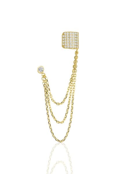Gümüş altın yaldızlı zirkon taşlı zincirli kıkırdak küpe SGTL11955GOLD