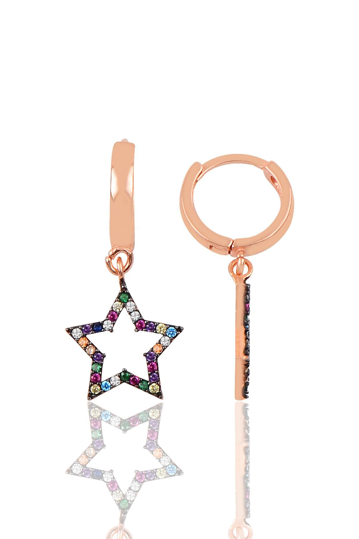 Gümüş renkli taşlı yıldız halka modeli küpe SGTL9842MİX