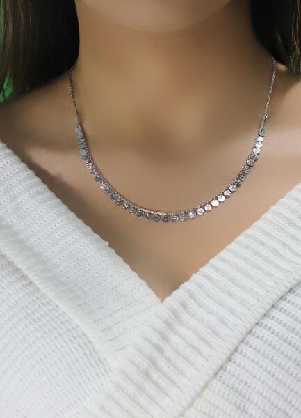 Gümüş rodyumlu dövme modeli pullu kolye SGTL10485RODAJ