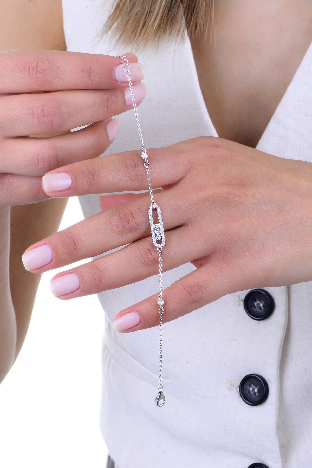 Gümüş rodyumlu hareketli zirkon taşlı umut ışığı kapsül bileklik SGTL12932RODAJ