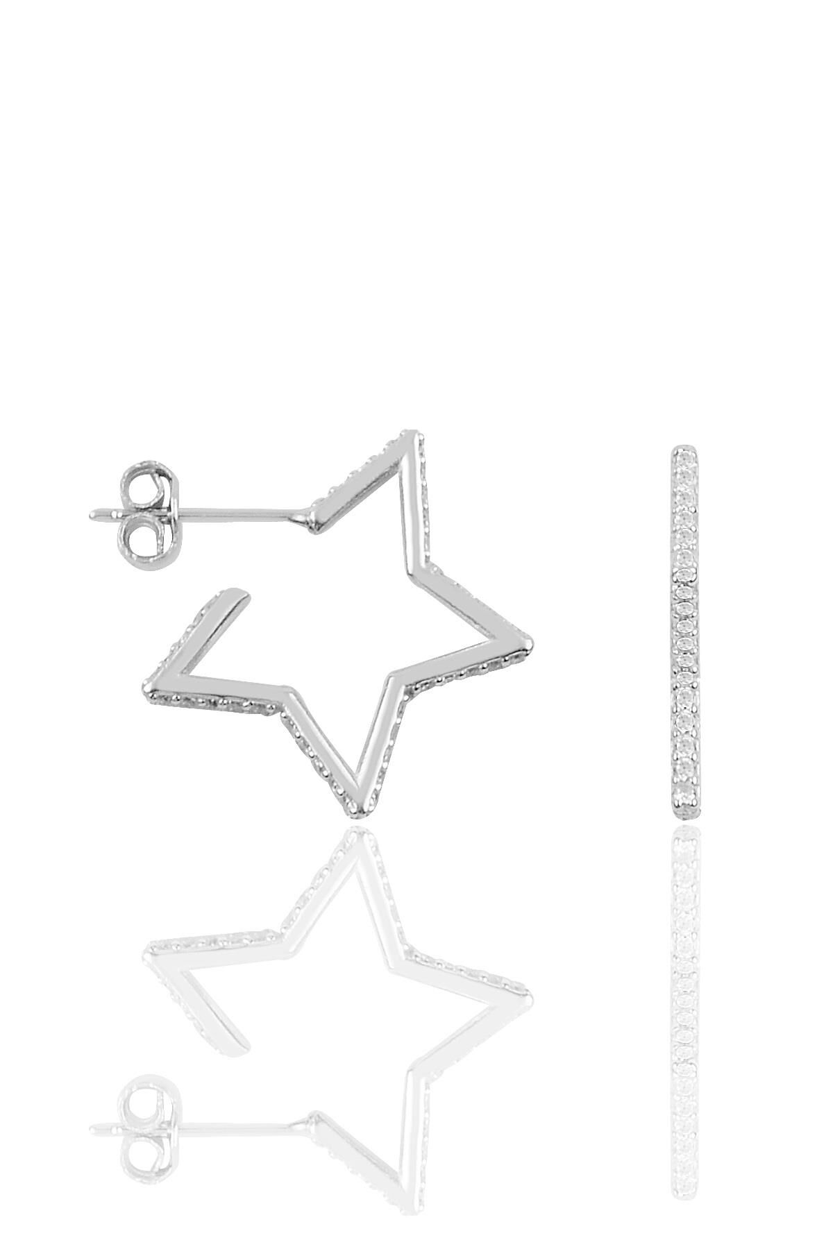 Gümüş rodyumlu zirkon taşlı star küpe SGTL11859RODAJ