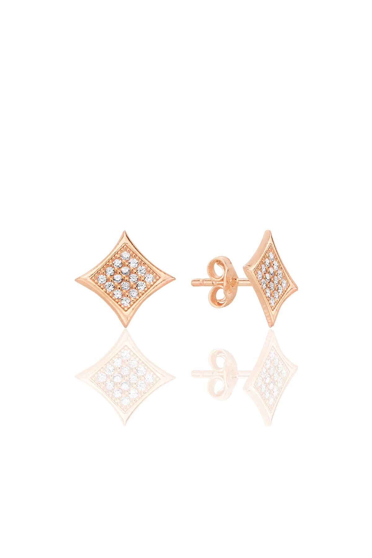 Gümüş rose zirkon taşlı şık kare kadın küpe SGTL12661ROSE