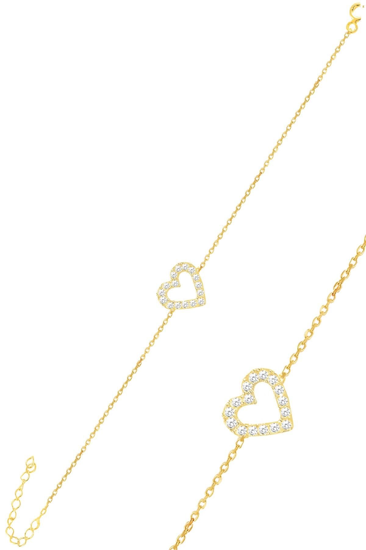 Gümüş altın yaldızlı zirkon taşlı kalp bileklik SGTL11581GOLD