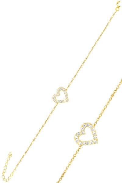 Gümüş altın yaldızlı zirkon taşlı kalp bileklik SGTL11581GOLD