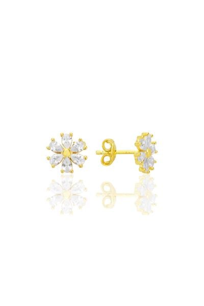Gümüş altın yaldızlı zirkon taşlı kristal çiçek küpe SGTL12662GOLD