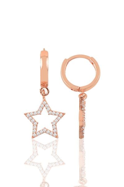 Gümüş beyaz taşlı rose halka modeli küpe SGTL9842ROSE