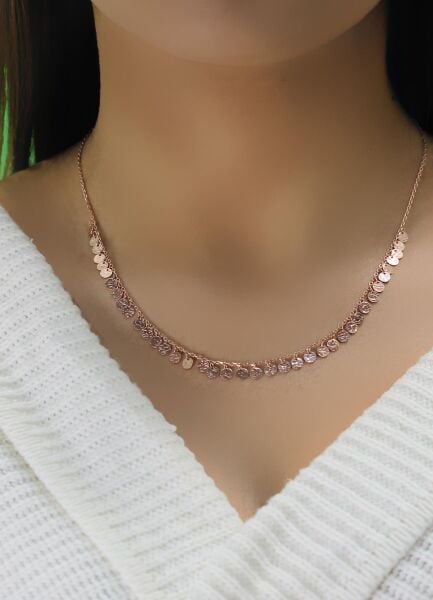 Gümüş rose dövme modeli pullu kolye SGTL10485ROSE