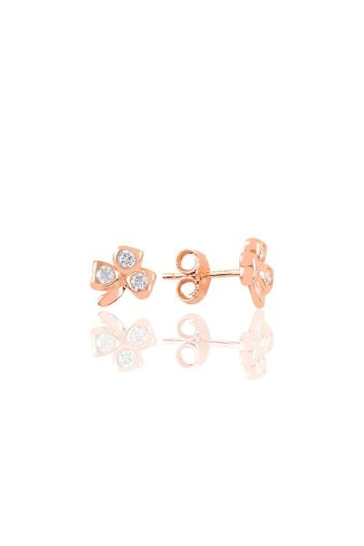 Gümüş rose  zirkon taşlı üç yapraklı  yonca küpe SGTL10976ROSE