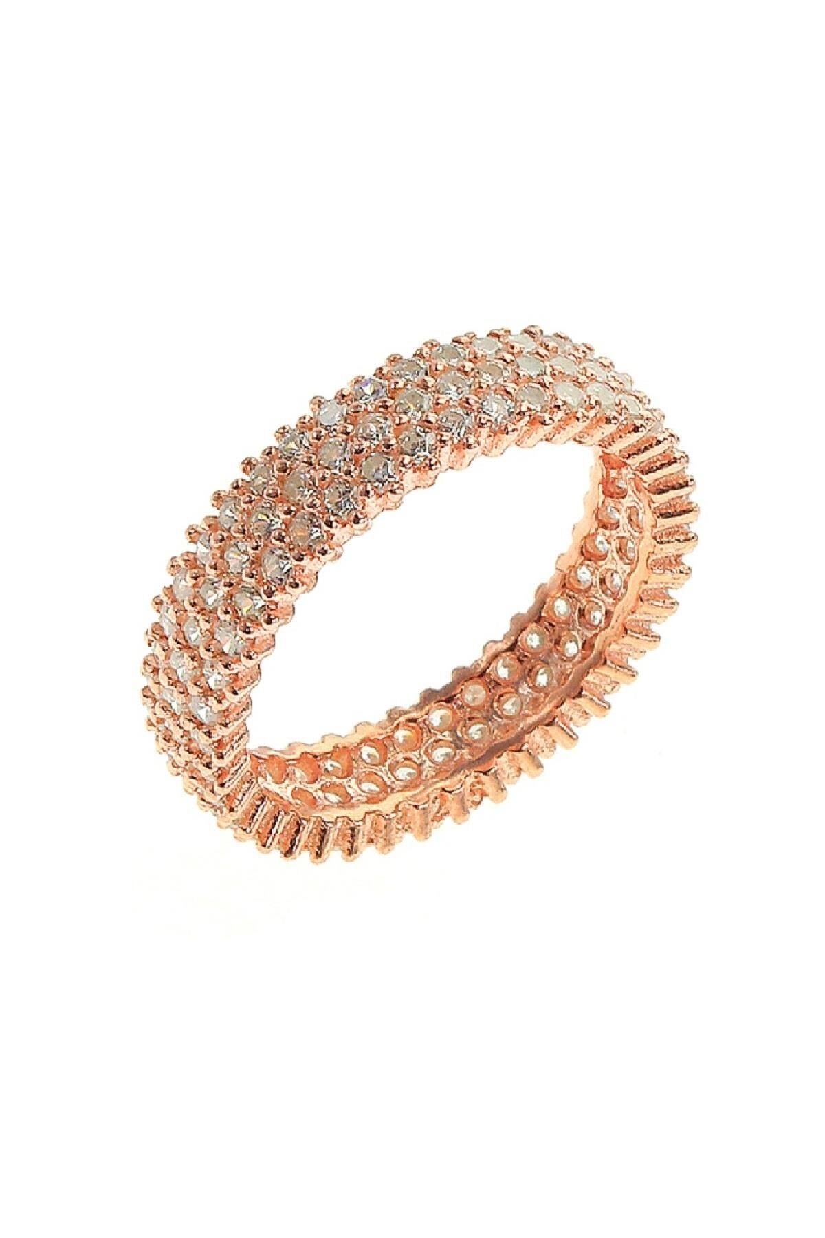 tamtur üç sıralı zirkon taşlı rose yüzük SGTL5734