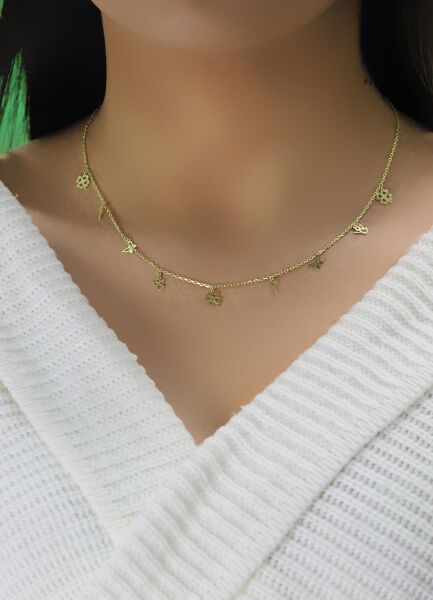 Gümüş altın yaldızlı kısmet şans kolyesi  SGTL10486GOLD