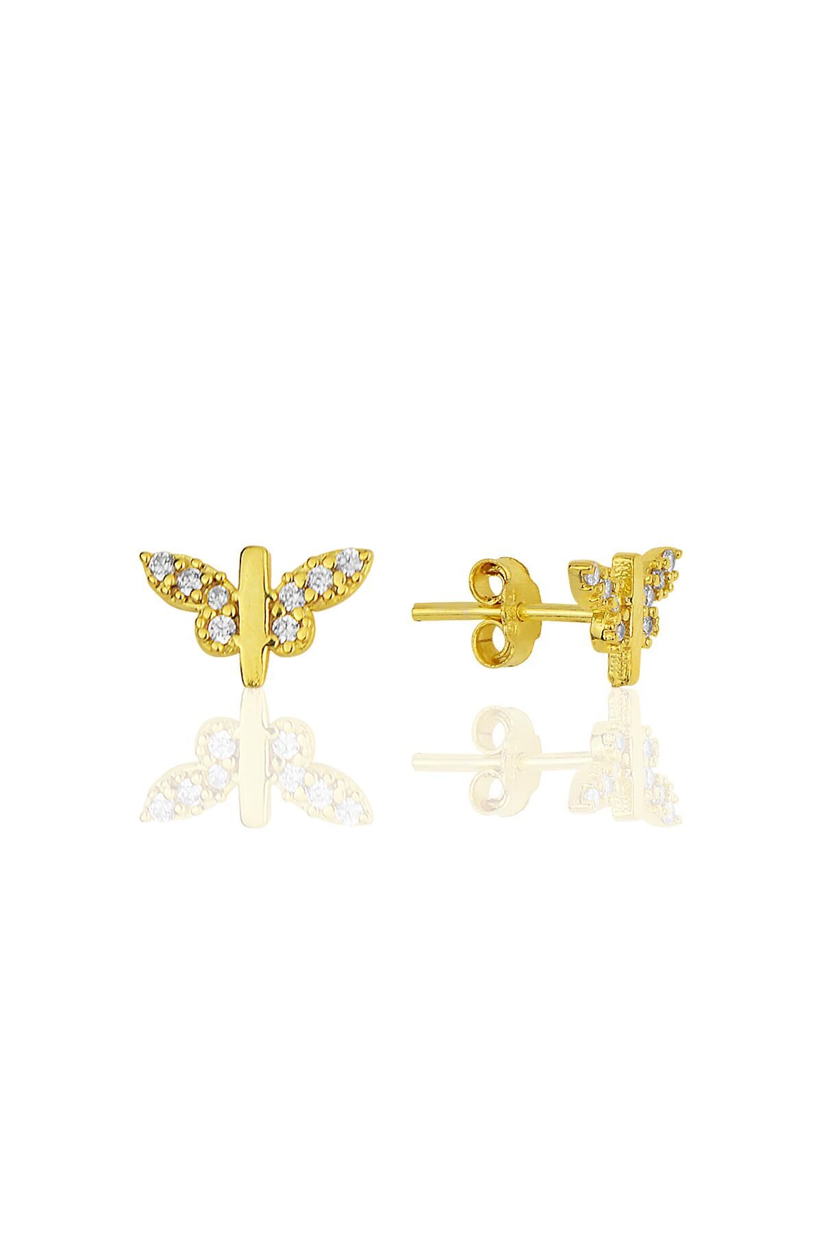 Gümüş altın yaldızlı zirkon taşlı kelebek küpe SGTL11954GOLD