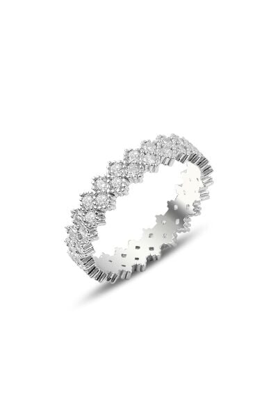 Gümüş çapraz taşlı çift sıralı tamtur yüzük SGTL9033