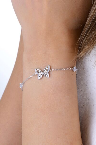 Gümüş rodyumlu zirkon taşlı işlemeli kelebek bileklik SGTL12934RODAJ