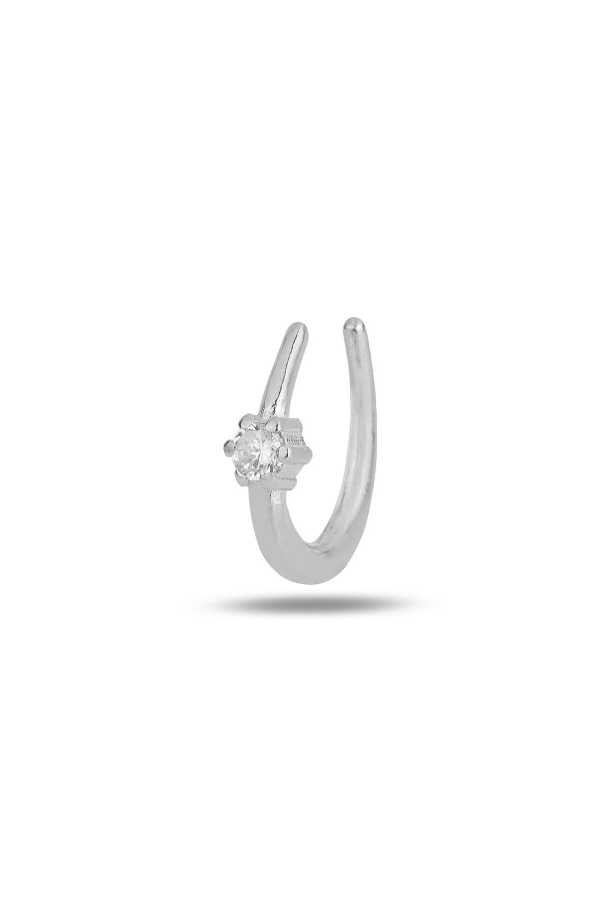 Gümüş rodyumlu zirkon taşlı sıkıştırmalı kıkırdak küpe  SGTL11858RODAJ