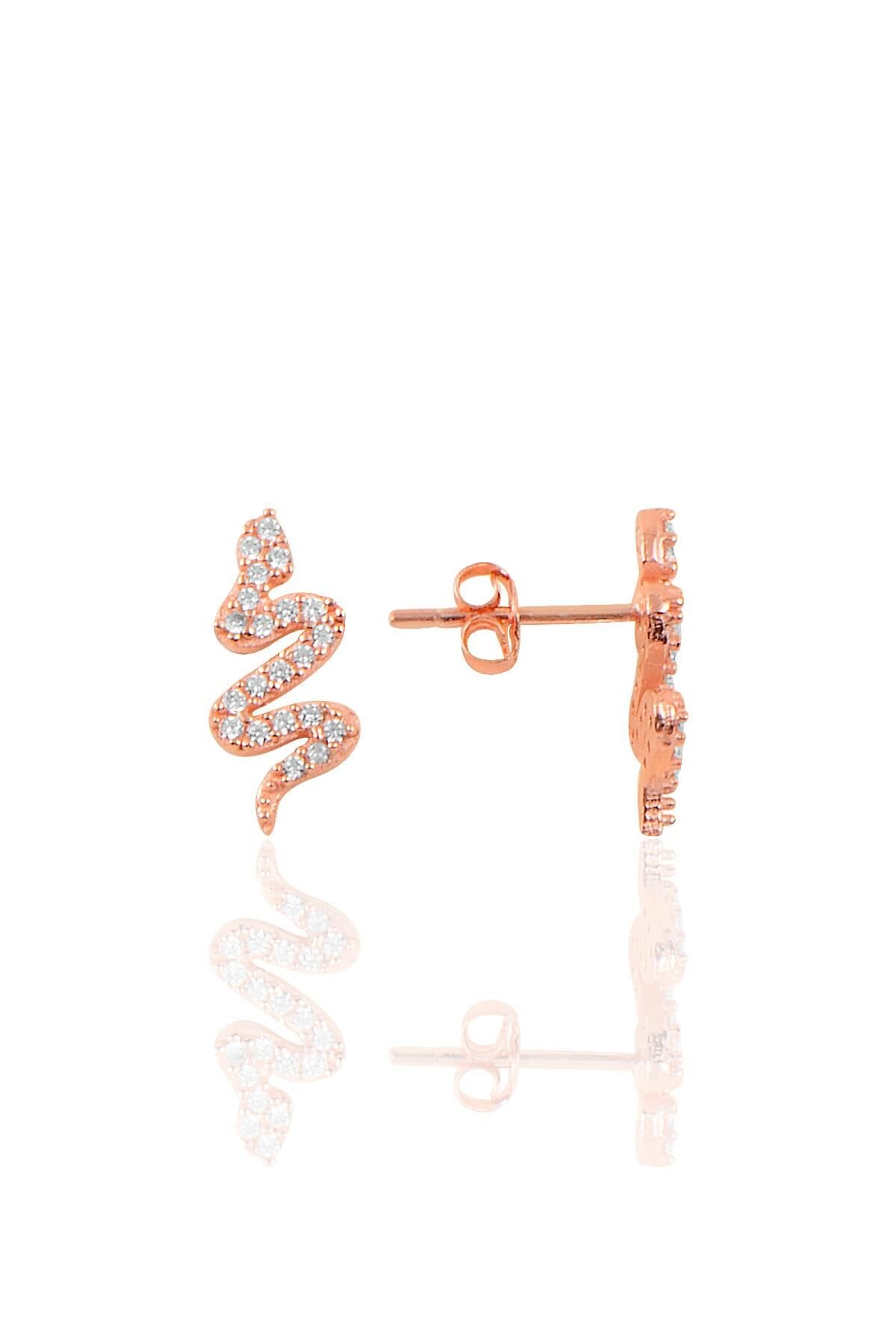 Gümüş rose zirkon taşlı yılan modeli küpe SGTL10226ROSE