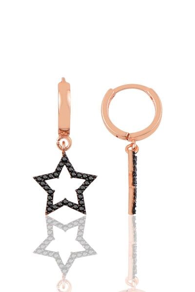 Gümüş siyah taşlı rose halka modeli küpe SGTL9842SİYAH