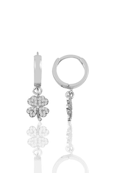 Gümüş beyaz taşlı yonca halka modeli küpe SGTL9843RODAJ