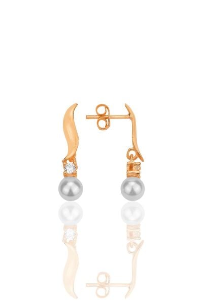Gümüş rose inci ve zirkon taşlı dalga küpe SGTL12315ROSE