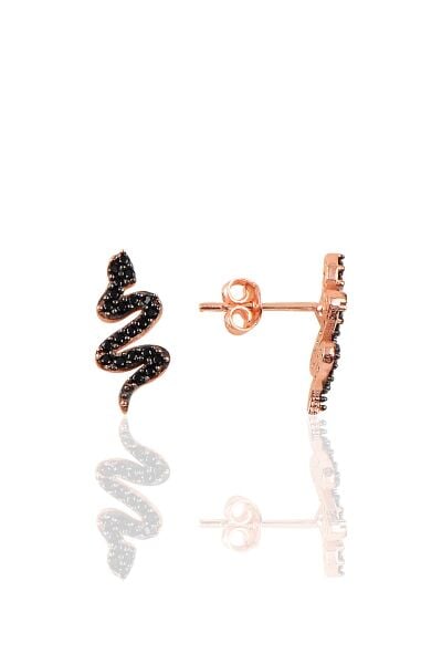 Gümüş rose siyah taşlı yılan modeli küpe SGTL10226SYH