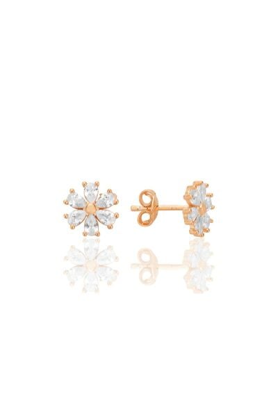 Gümüş rose zirkon taşlı kristal çiçek küpe SGTL12662ROSE