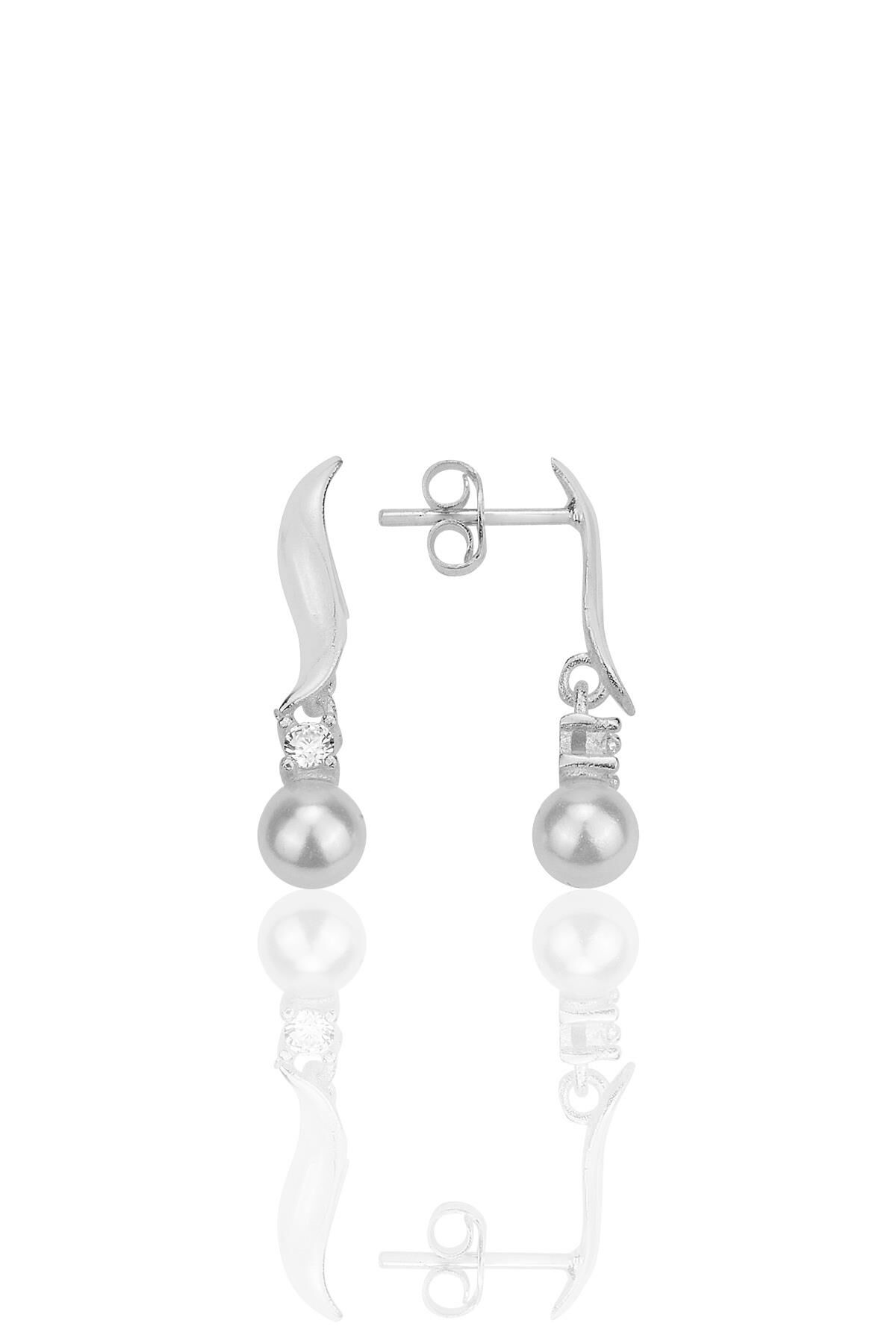 Gümüş rodyumlu inci ve zirkon taşlı dalga küpe SGTL12315RODAJ