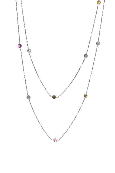 Gümüş rodyumlu Renkli Zirkon Sıra Taşlı Kolye 100 cm SGTL10508RODAJ
